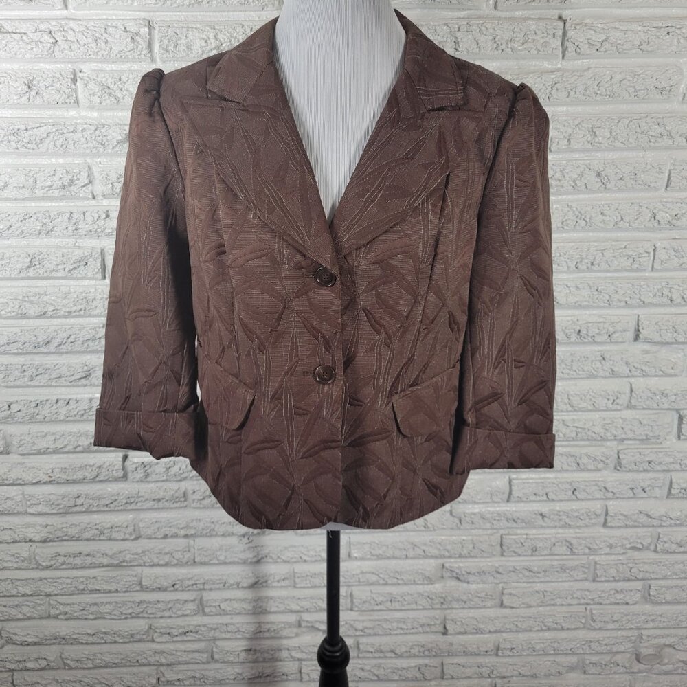 Worthington Plus Size 18 Brown Floral Blazer Jacket Cropped HNGE